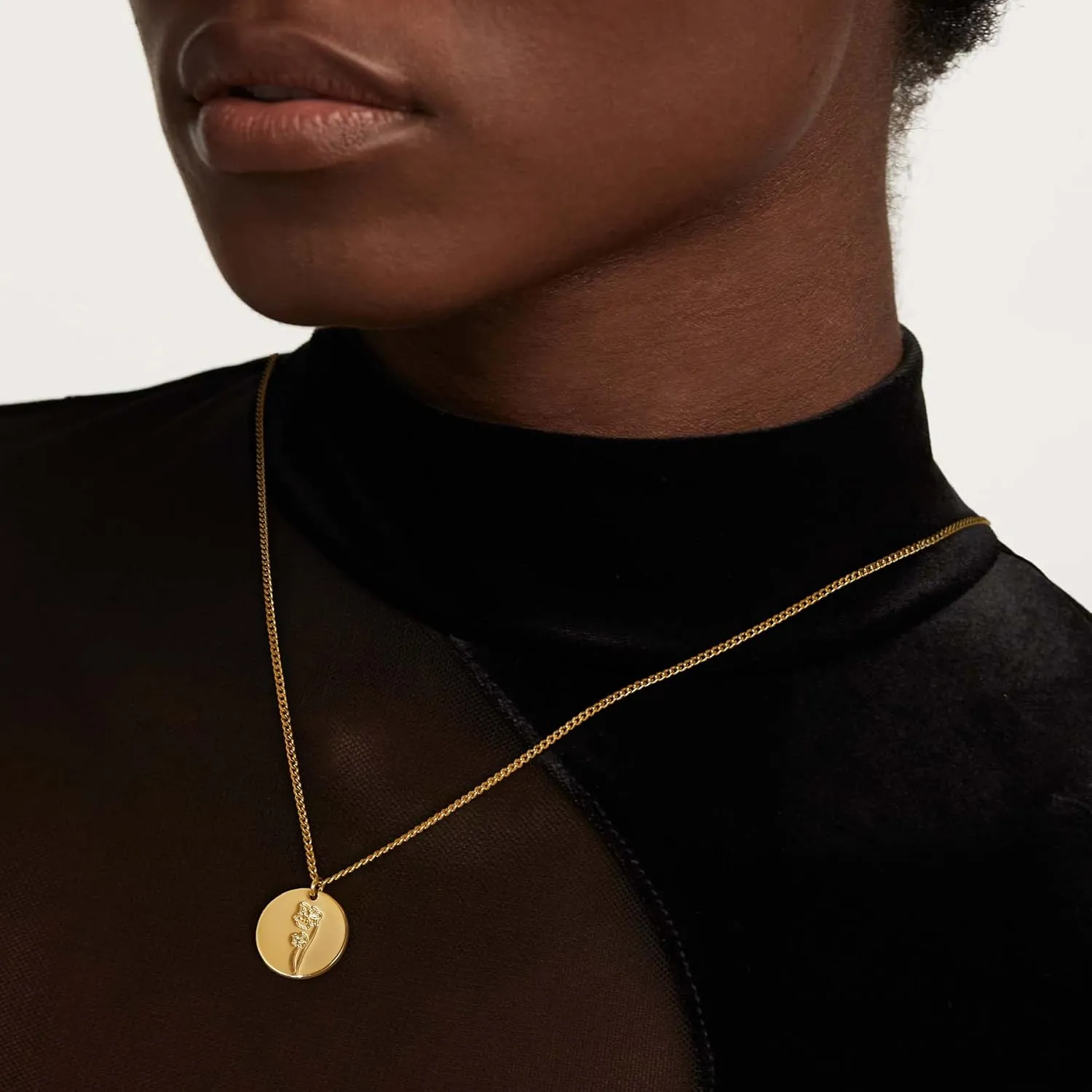 Birth Flower Necklace 18K Gold Plated Necklaces for Women Disc Cuban Birthday Gold Jewelry Gifts for Women 12 Month