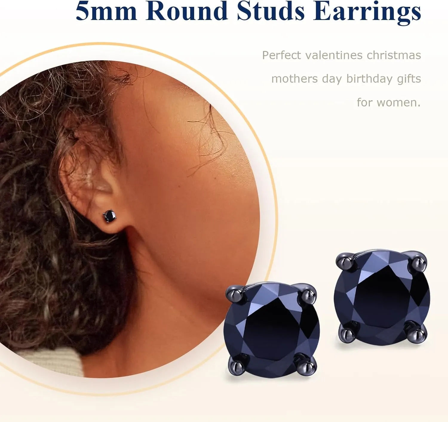 Birthstone Earrings 925 Sterling Silver Hypoallergenic Dainty Small 5mm 6.5mm Round Cut Cubic Zirconia Moissanite Gemstone Fine Earrings. 1 Pair, Send Gift Box
