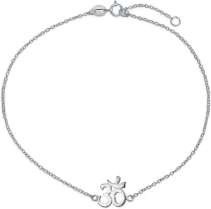 Bling Jewelry Aum Om Ohm Symbol 3 Multi CZ Peace Sign Anklet Charm Anklet Link Ankle Bracelet For Women .925 Sterling Silver Adjustable 9 To 10 Inch