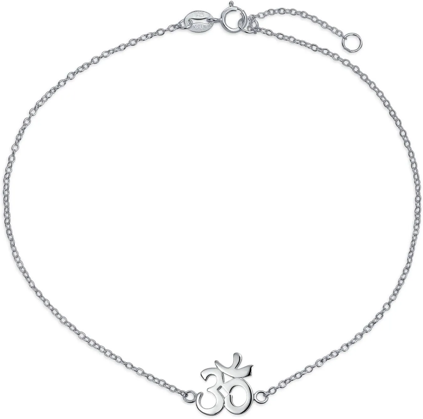 Bling Jewelry Aum Om Ohm Symbol 3 Multi CZ Peace Sign Anklet Charm Anklet Link Ankle Bracelet For Women .925 Sterling Silver Adjustable 9 To 10 Inch