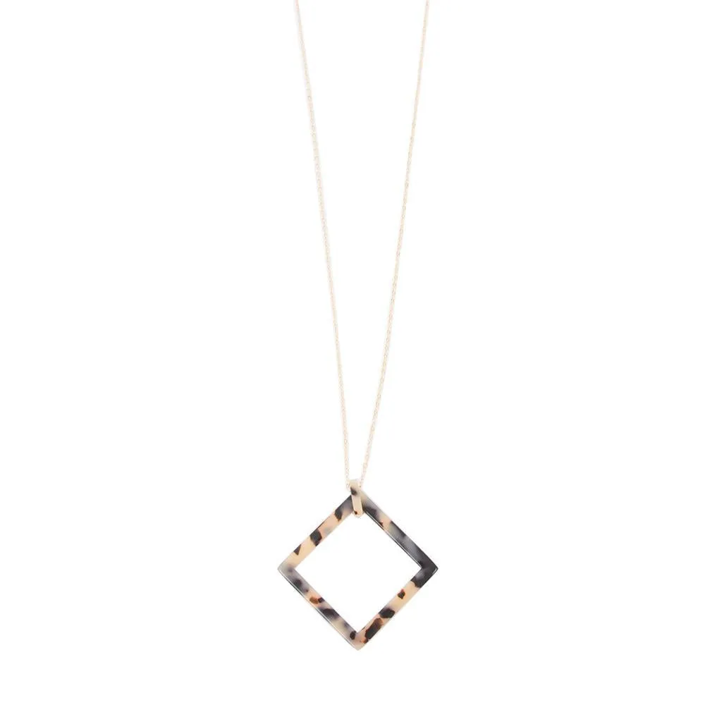 Blonde Tortoise Square Frame Necklace