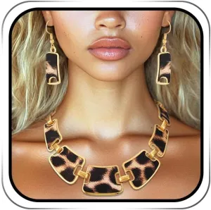 Bohemia Leopard Jewelry Set Chunky Necklace Earrings Set Leopard Print Pendant Necklaces Earring for Women