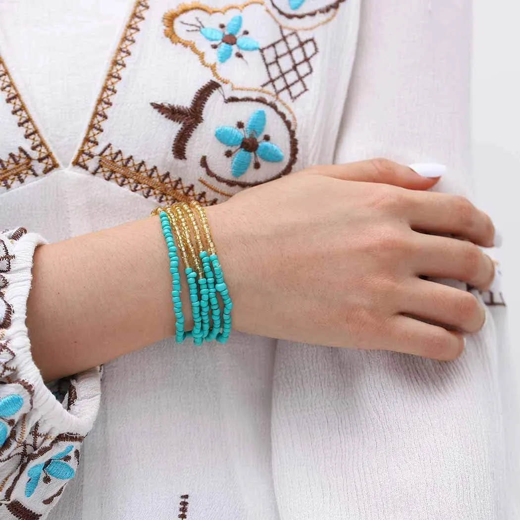 Boho Beaded Bracelets African Hand Chains Stretch Stackable Bracelet Elastic Colorful Anklet Bracelet Jewelry for Women and Girls