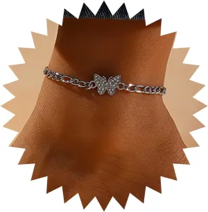 Boho Crystal Butterfly Anklet Bracelet Cz Paved Rhinestone Butterfly Ankle Bracelet Silver Cz Butterfly Dangle Ankle Foot Chain Beach Curb Chain Foot Jewelry for Women