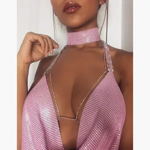 Boho Sequins Body Chain Bra Bikini Shimmer Backless Halter Crop Top Beach Body Jewelry Accessory for Women and Girls