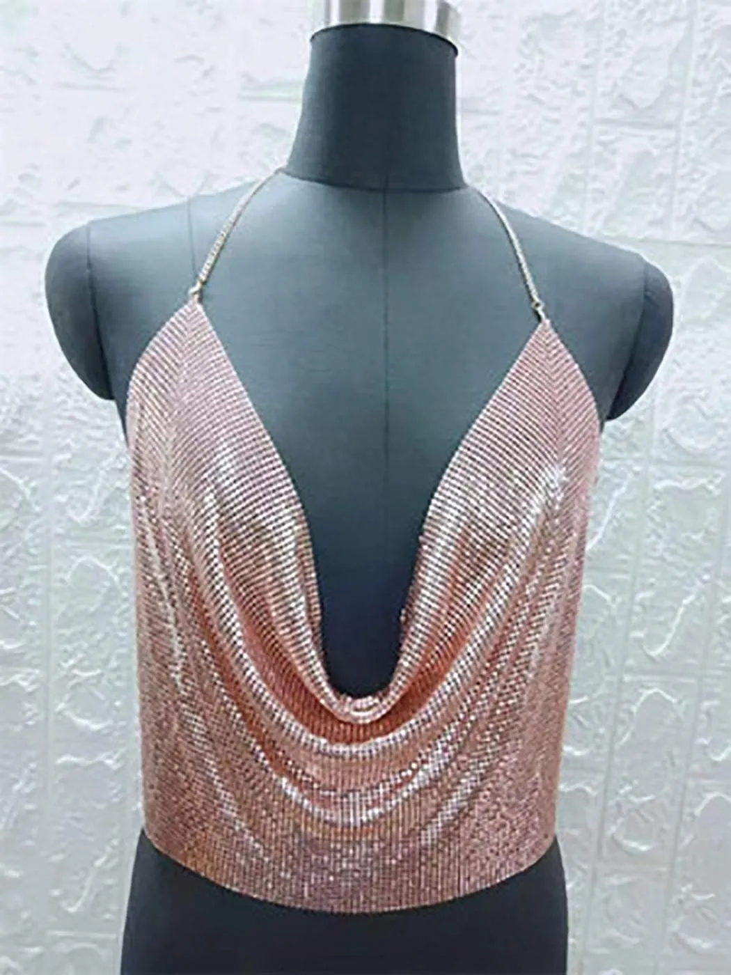 Boho Sequins Body Chain Bra Bikini Shimmer Backless Halter Crop Top Beach Body Jewelry Accessory for Women and Girls