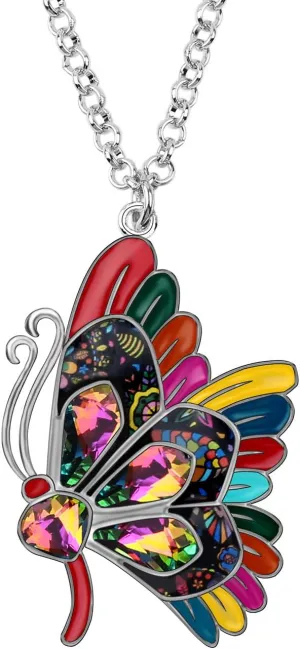 BONSNY Statement Enamel Rhinestone Butterfly Necklaces Pendant Original Design for Women Nature lover Insect Jewelry (Multi)