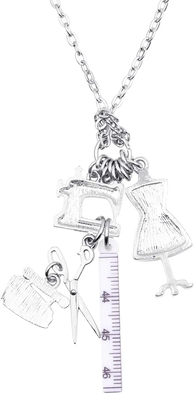 BONSNY Statement Enamel Rhinestone Chain Sewing Machine Necklaces Pendant Original Design for Women Jewelry (Turquoise)