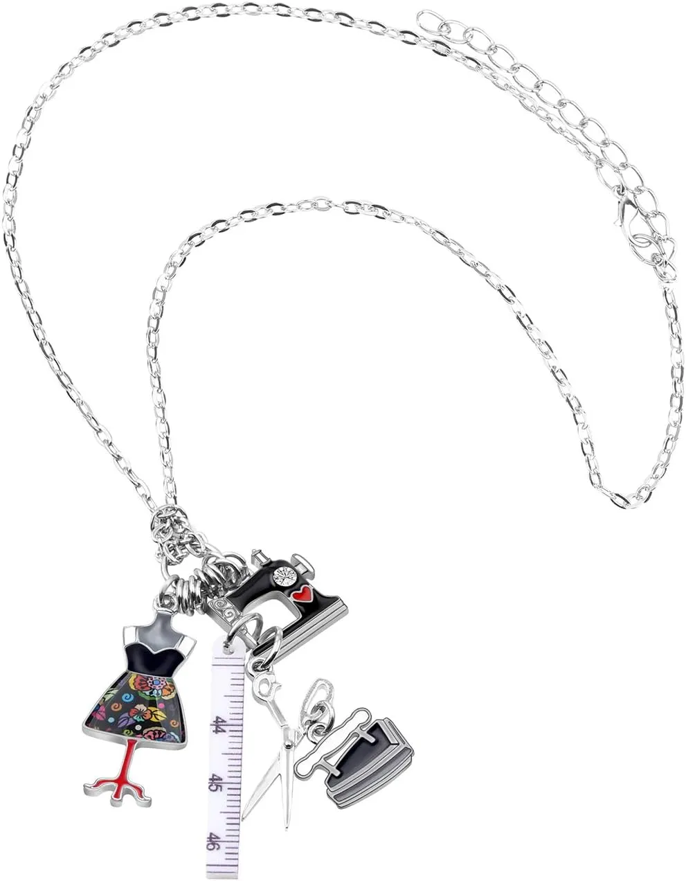BONSNY Statement Enamel Rhinestone Chain Sewing Machine Necklaces Pendant Original Design for Women Jewelry (Turquoise)