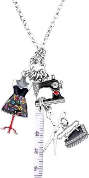 BONSNY Statement Enamel Rhinestone Chain Sewing Machine Necklaces Pendant Original Design for Women Jewelry (Turquoise)