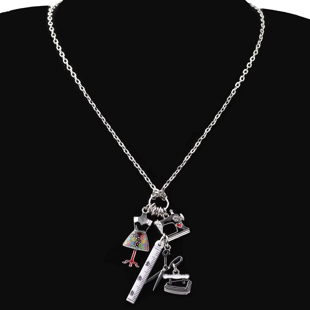 BONSNY Statement Enamel Rhinestone Chain Sewing Machine Necklaces Pendant Original Design for Women Jewelry (Turquoise)