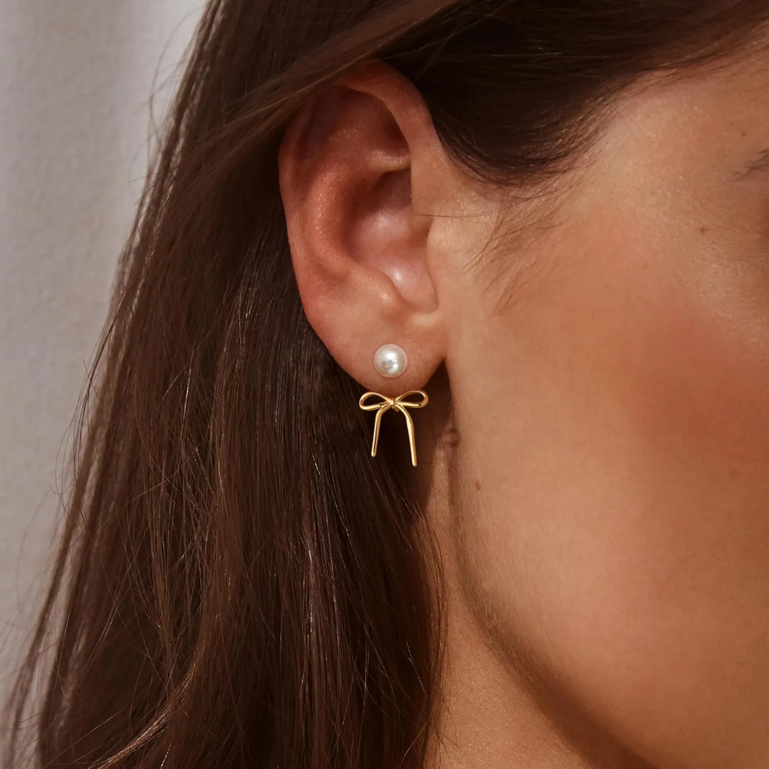 Bow Earrings for Women, 14K Gold Plated Gold Hoop Earrings Trendy Dainty Bow Pearl Earrings Gold Jewelry Hoop Earring for Women Gifts