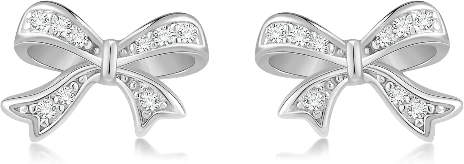 Bow Stud Earrings 925 Sterling Silver Bowknot Earrings 14K Gold Plated Bow Earrings for Women