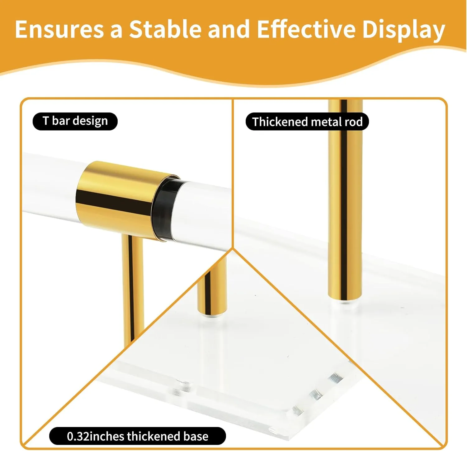 Bracelet Holder Display, Acrylic Necklace Holder Jewelry Display Stand, T-Bar Jewelry Organizer with Stainless Rod, Tangle-free Countertop Jewelry Rack for Vendors Retail Store Home, Gfit for Women