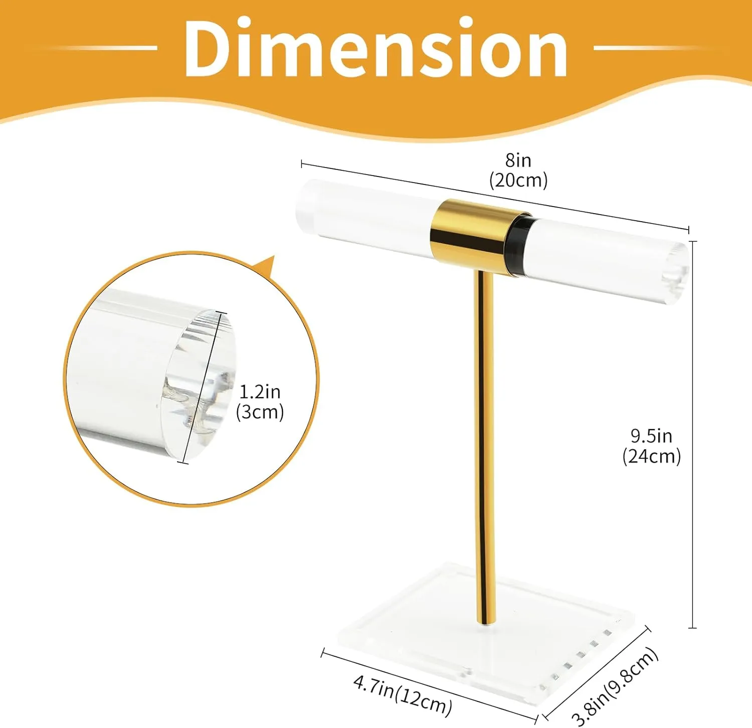 Bracelet Holder Display, Acrylic Necklace Holder Jewelry Display Stand, T-Bar Jewelry Organizer with Stainless Rod, Tangle-free Countertop Jewelry Rack for Vendors Retail Store Home, Gfit for Women