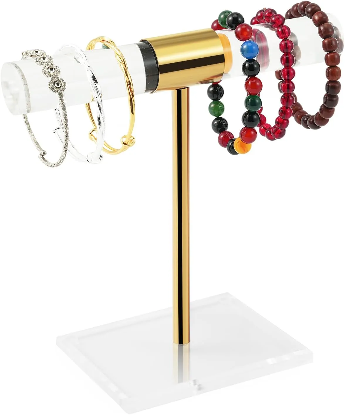 Bracelet Holder Display, Acrylic Necklace Holder Jewelry Display Stand, T-Bar Jewelry Organizer with Stainless Rod, Tangle-free Countertop Jewelry Rack for Vendors Retail Store Home, Gfit for Women