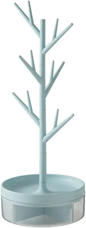 Branch Jewelry Rack Rotatable Base and Storage Box, Jewelry Display Rack Holder, Tree Tower Rack Hanging Organizer for Necklace Bracelet Ring Earrings (Blue)