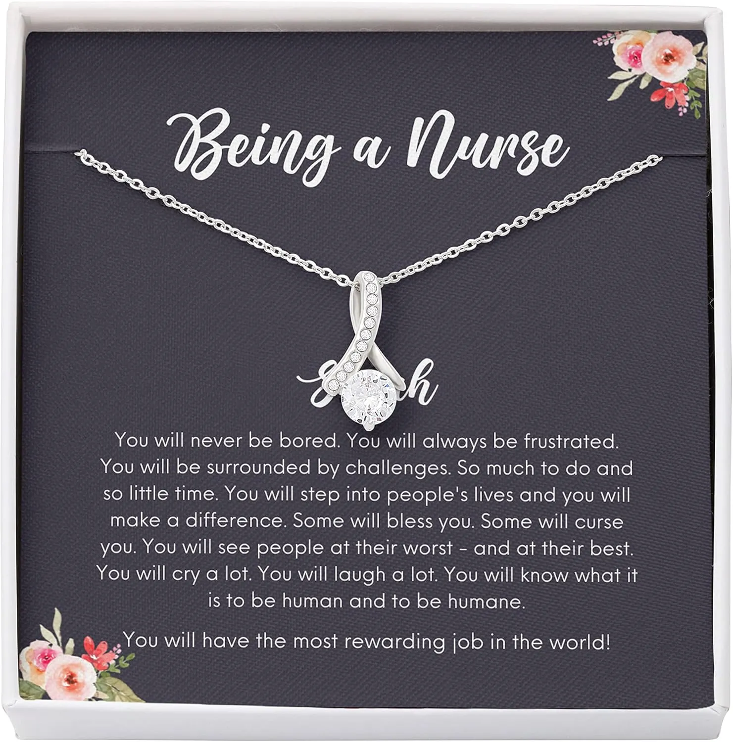 Bubble Hugs Personalized Nurse Necklace Silver Plated Alluring Mahogany - Being a Nurse - Custom Name Appreciate for Nursing RN CRNA Thank You