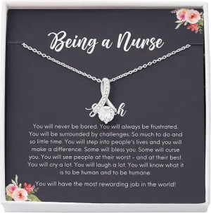 Bubble Hugs Personalized Nurse Necklace Silver Plated Alluring Mahogany - Being a Nurse - Custom Name Appreciate for Nursing RN CRNA Thank You