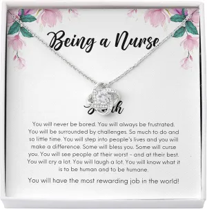 Bubble Hugs Personalized Nurse Necklace Silver Plated Love Knot Standard - Being a Nurse - Custom Name for Registered Nurse Workers RN CRNA Thank You