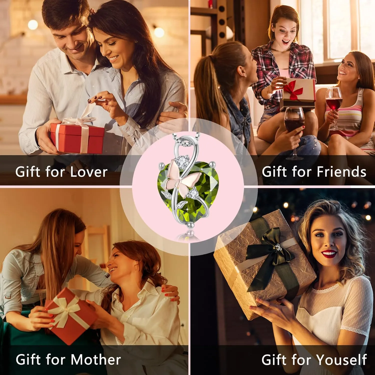 Butterfly Heart Necklaces for Women, 925 Sterling Silver 5A Cubic Zirconia Birthstone Pendant Jewelry Gifts, Anniversary Birthday Christmas Gifts for her