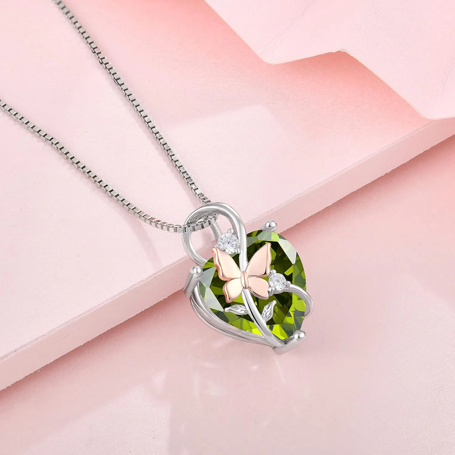 Butterfly Heart Necklaces for Women, 925 Sterling Silver 5A Cubic Zirconia Birthstone Pendant Jewelry Gifts, Anniversary Birthday Christmas Gifts for her