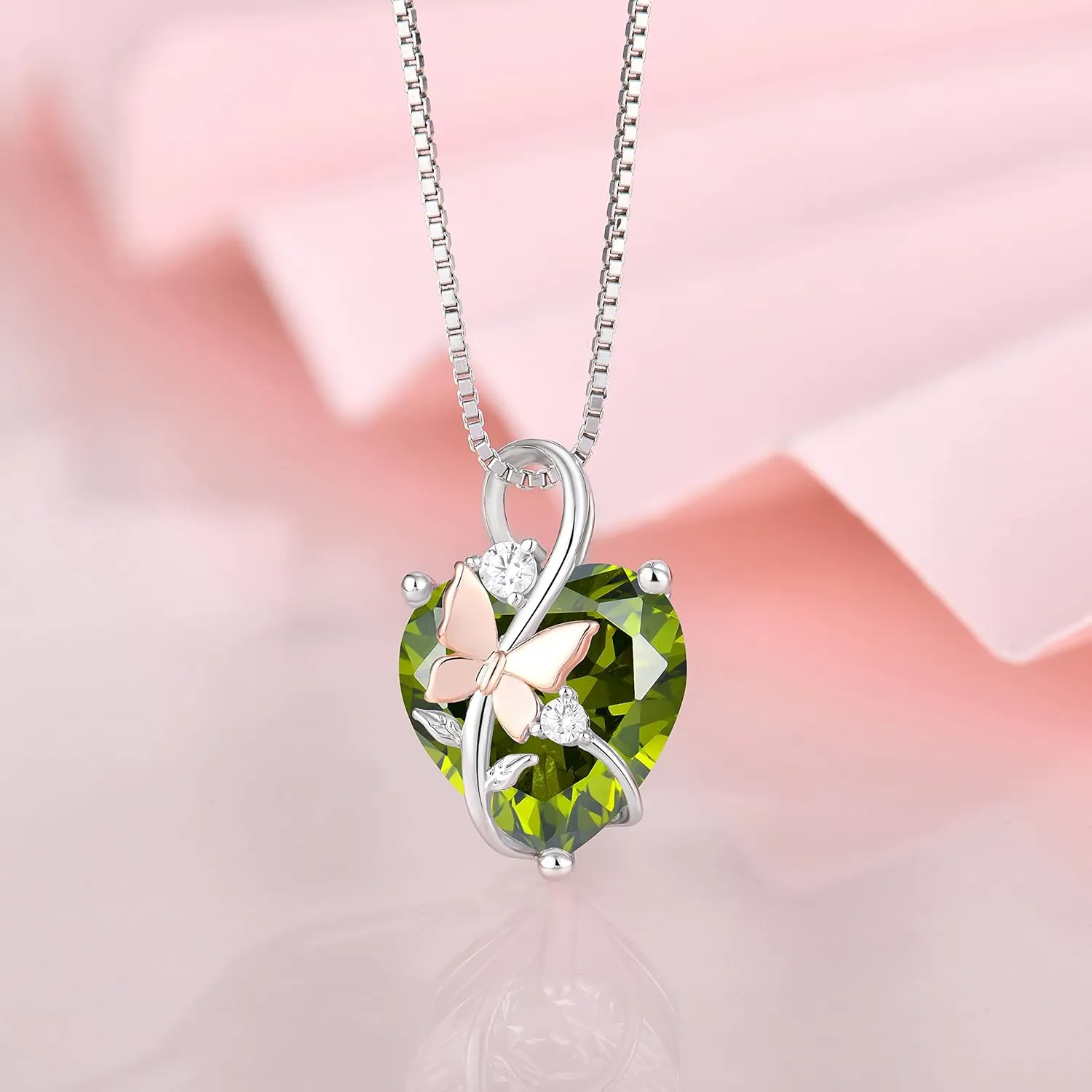 Butterfly Heart Necklaces for Women, 925 Sterling Silver 5A Cubic Zirconia Birthstone Pendant Jewelry Gifts, Anniversary Birthday Christmas Gifts for her