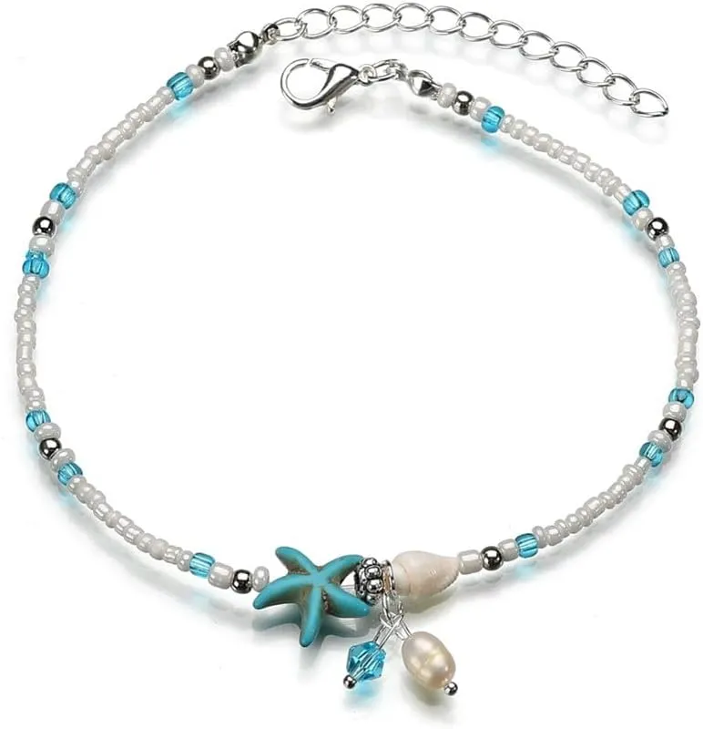 Caiyao Bohemian Balinese Layered Turtle Conch Anklet Bracelets Adjustable Boho Nature Shell Foot Chain Hawaiian Beach Foot Jewelry Accessories for Women Girl
