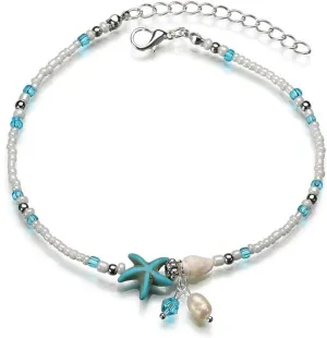 Caiyao Bohemian Balinese Layered Turtle Conch Anklet Bracelets Adjustable Boho Nature Shell Foot Chain Hawaiian Beach Foot Jewelry Accessories for Women Girl