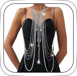 CanB Body Chain Necklace Flower Lace Body Chain Layered Tassel Body Crossover Harness Sexy Body Accessories for Women and Girls
