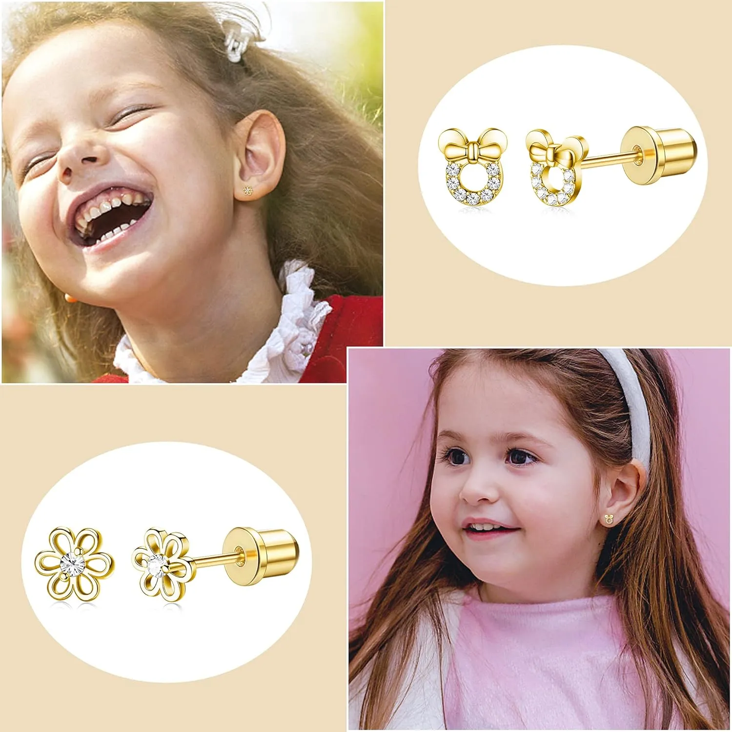 CASSIECA 20G Hypoallergenic Screwback Earrings for Teens Women Stainless Steel CZ Heart Flower Turtle Stud Earrings Jewelry Gift