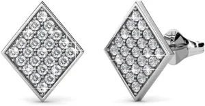 Cate & Chloe Lennon Esteemed White Gold Stud Pave Stone Earrings, 18k Gold Plated Studs with Crystals, Stud Earring Set w/Pave Diamond Shape Round Cut Crystals, Wedding Jewelry