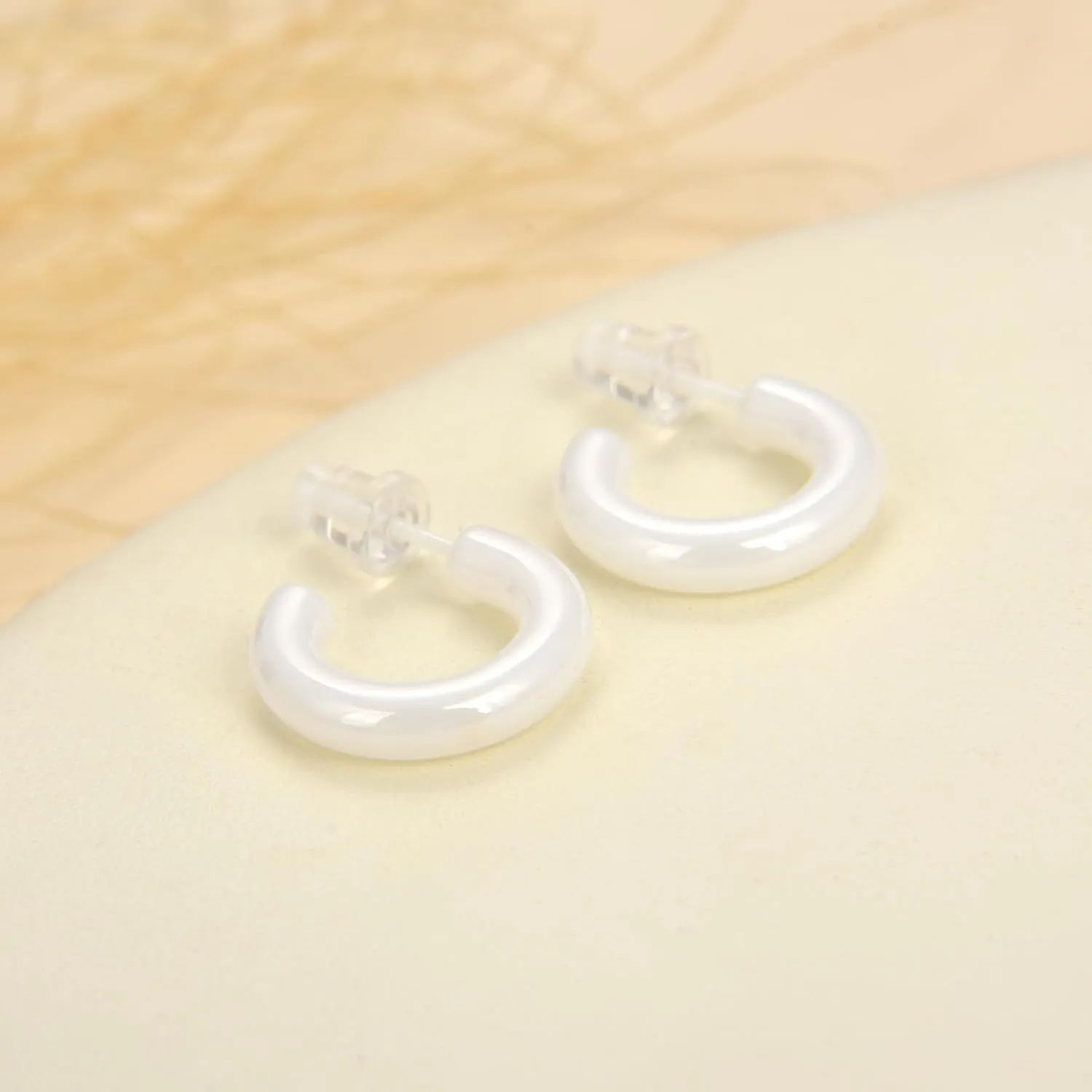 Ceramic Stud Half Hoop Earrings for Sensitive Ears, Porcelain Earrings for Newly Pierced Ears Women