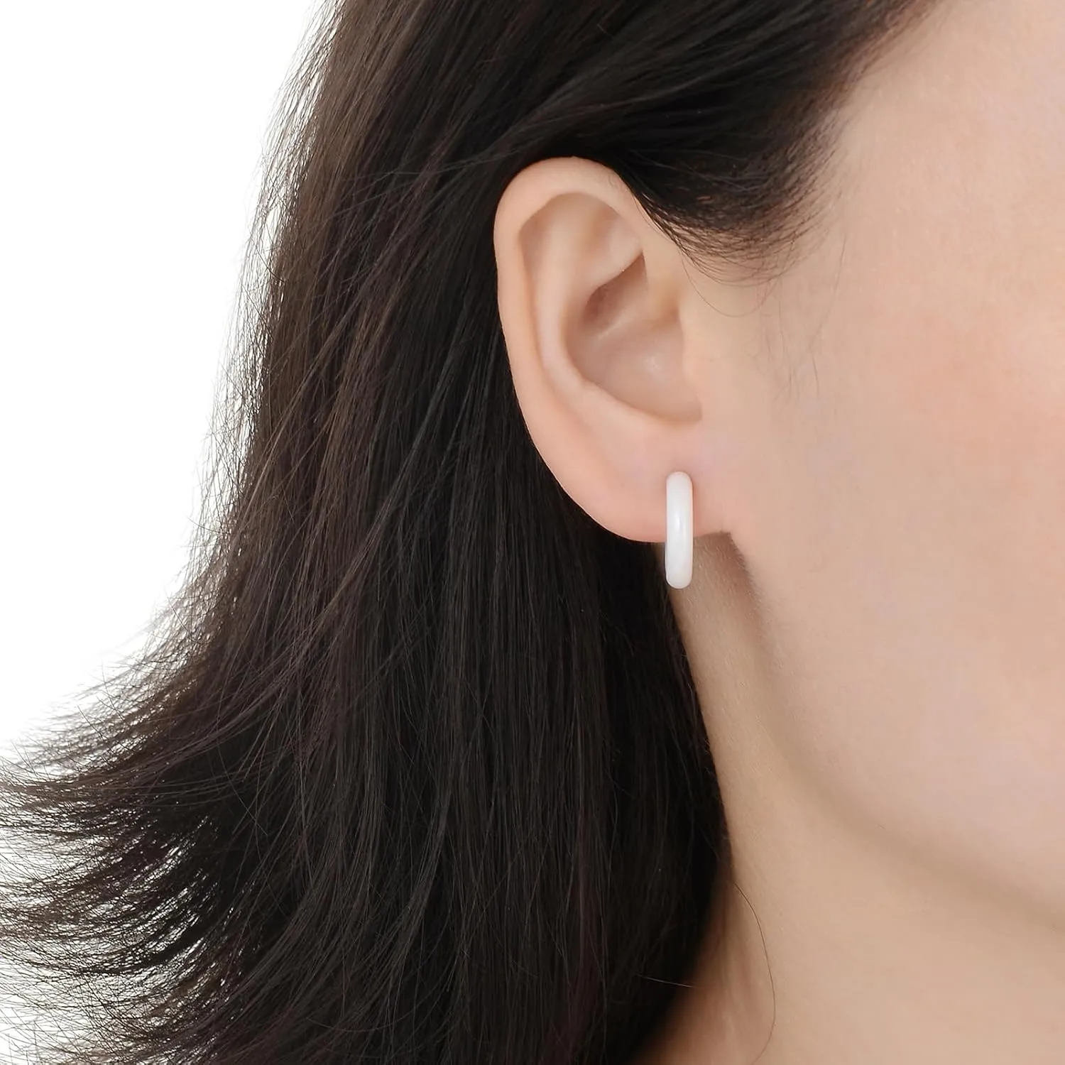 Ceramic Stud Half Hoop Earrings for Sensitive Ears, Porcelain Earrings for Newly Pierced Ears Women