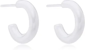 Ceramic Stud Half Hoop Earrings for Sensitive Ears, Porcelain Earrings for Newly Pierced Ears Women