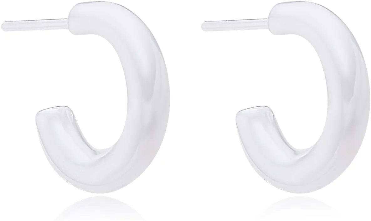 Ceramic Stud Half Hoop Earrings for Sensitive Ears, Porcelain Earrings for Newly Pierced Ears Women