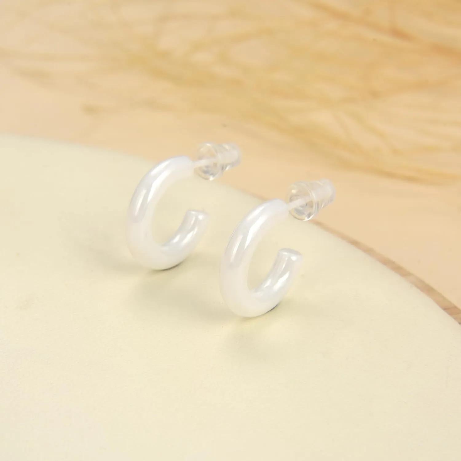 Ceramic Stud Half Hoop Earrings for Sensitive Ears, Porcelain Earrings for Newly Pierced Ears Women
