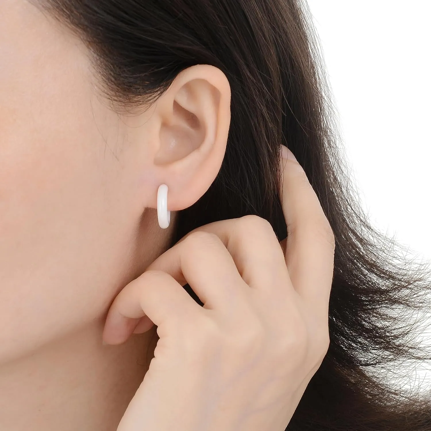 Ceramic Stud Half Hoop Earrings for Sensitive Ears, Porcelain Earrings for Newly Pierced Ears Women