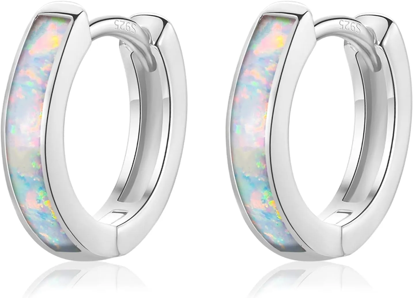 CERSLIMO Opal Hoop Earrings for Women | Small S925 Sterling Silver Post Lab-created Fire Opal Huggie Earrings Hypoallergenic Jewelry Gifts