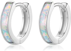 CERSLIMO Opal Hoop Earrings for Women | Small S925 Sterling Silver Post Lab-created Fire Opal Huggie Earrings Hypoallergenic Jewelry Gifts
