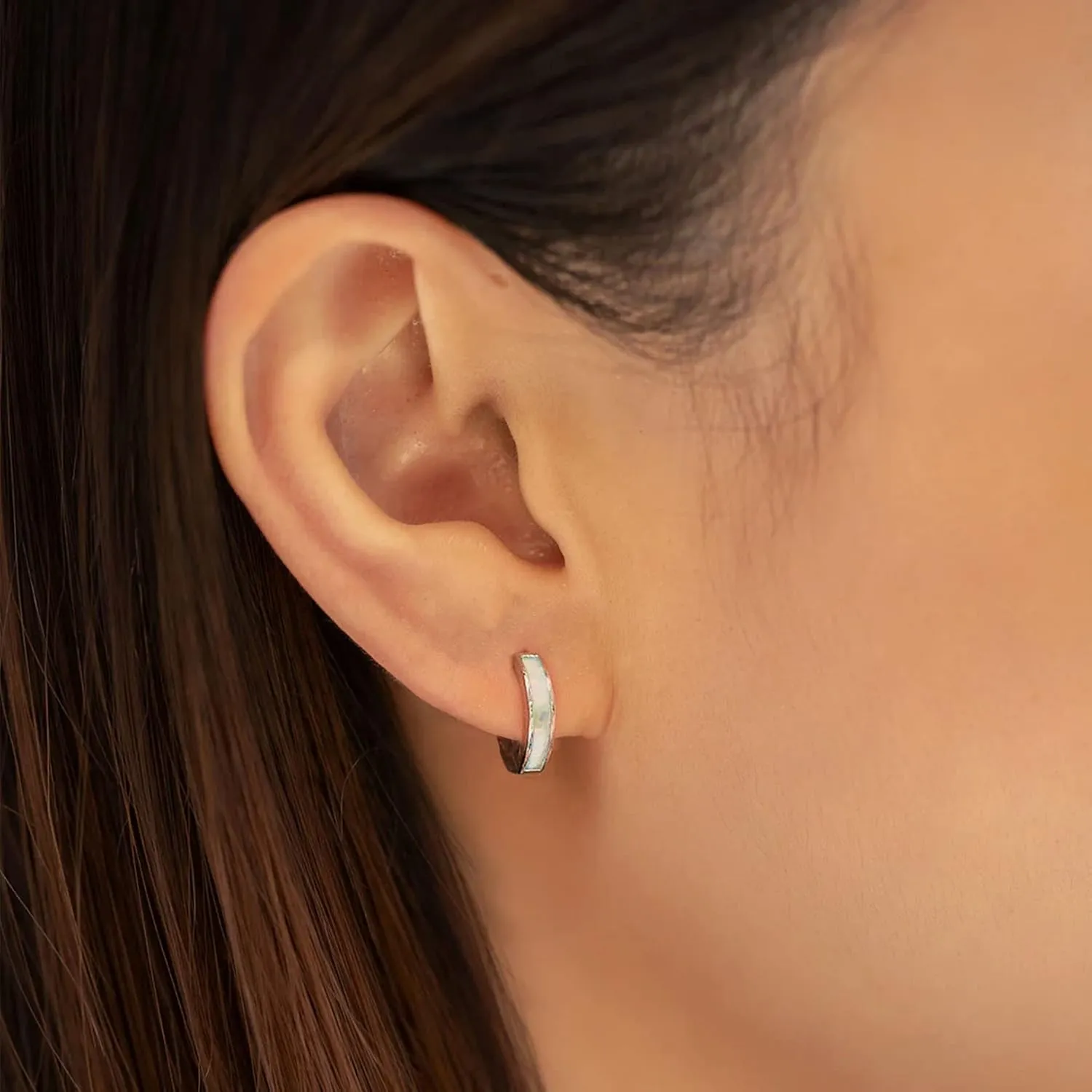 CERSLIMO Opal Hoop Earrings for Women | Small S925 Sterling Silver Post Lab-created Fire Opal Huggie Earrings Hypoallergenic Jewelry Gifts