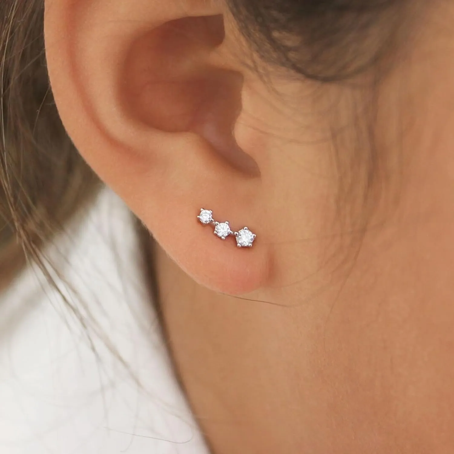CERSLIMO Silver Stud Earrings Set for Women, 3 Pairs White Gold Plated Cartilage Earrings Sets for Multiple Piercings, Hypoallergenic Huggie Hoop Jacket Studs Cubic Zirconia Jewelry Gifts