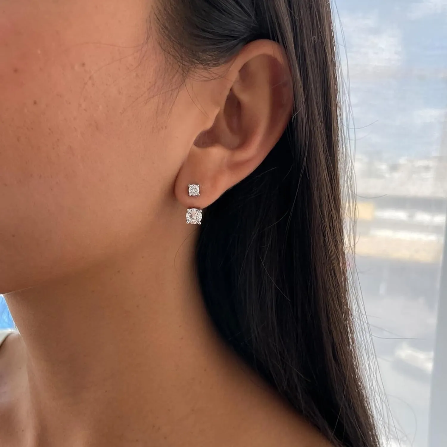 CERSLIMO Silver Stud Earrings Set for Women, 3 Pairs White Gold Plated Cartilage Earrings Sets for Multiple Piercings, Hypoallergenic Huggie Hoop Jacket Studs Cubic Zirconia Jewelry Gifts