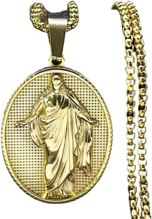 Christian Jesus Christ Medal Pendant Necklace For Men Women Stainless Steel Gold Color Chain Necklaces Jewelry Collar