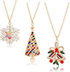 Christmas Pendant Necklaces Women Statement Charm Crystal Jingle Bell Snow Christmas Tree Cute Drop Pendant Necklace Xmas Gifts for Wife Mother