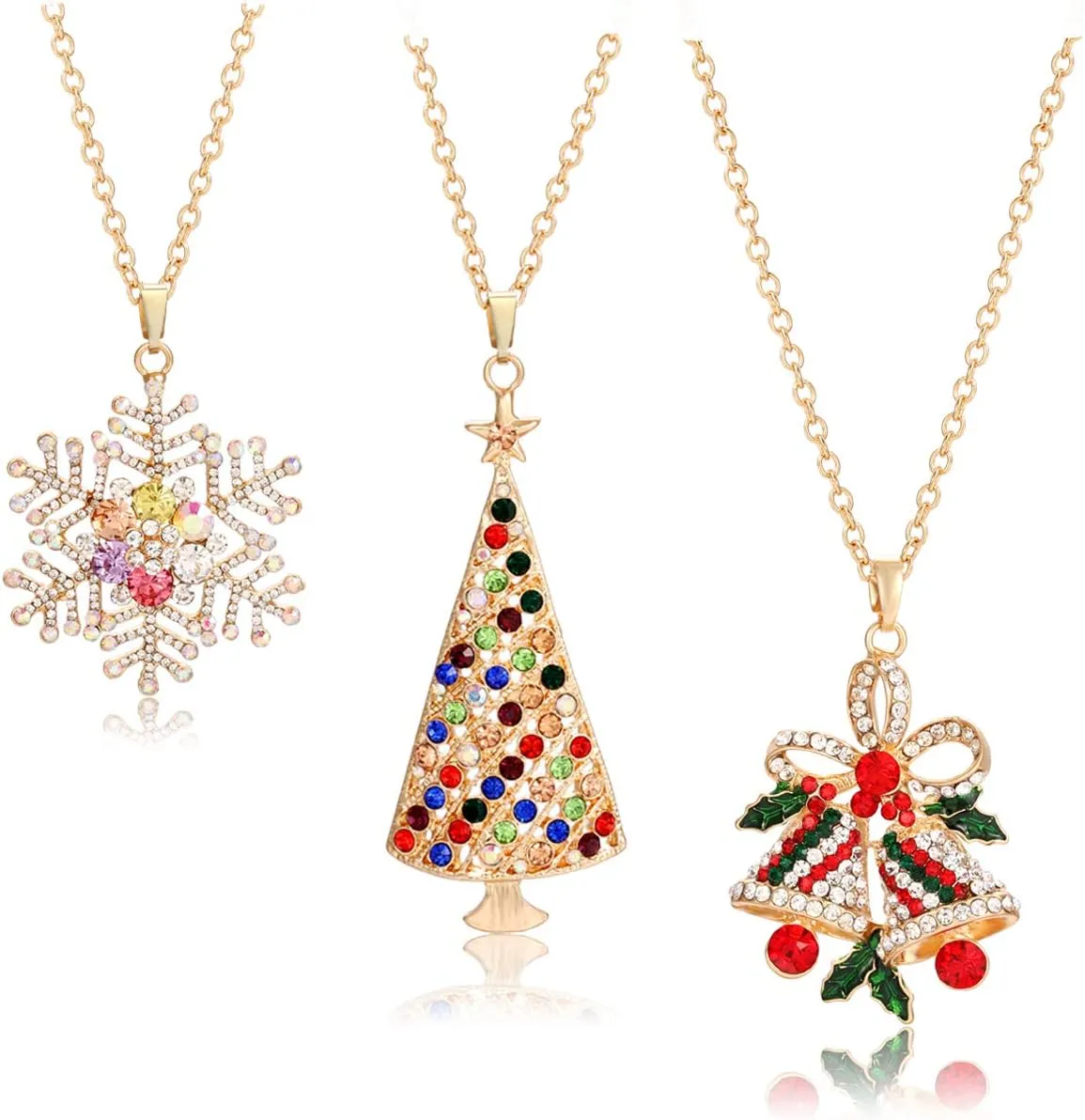 Christmas Pendant Necklaces Women Statement Charm Crystal Jingle Bell Snow Christmas Tree Cute Drop Pendant Necklace Xmas Gifts for Wife Mother