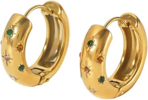 Chunky CZ Hoop Earrings for Women 18K Gold Plated Stainless Steel 20mm Cubic Zirconia Huggie Hoops Earrings Fashion Ear Jewelry