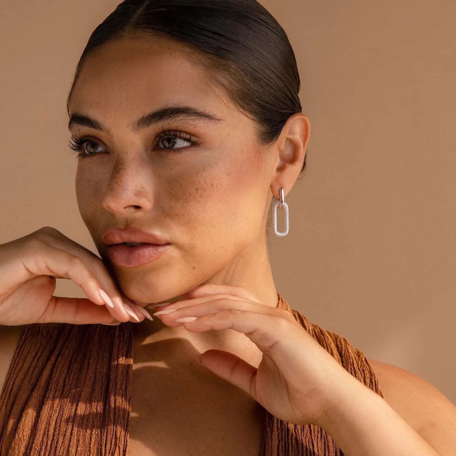 Chunky Gold Geometric Drop Dangle Earrings for Women 14K Gold Plated Paperclip Hoop Earrings Sterling Silver Post Jewelry Gift