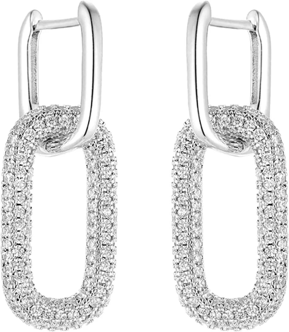 Chunky Gold Geometric Drop Dangle Earrings for Women 14K Gold Plated Paperclip Hoop Earrings Sterling Silver Post Jewelry Gift