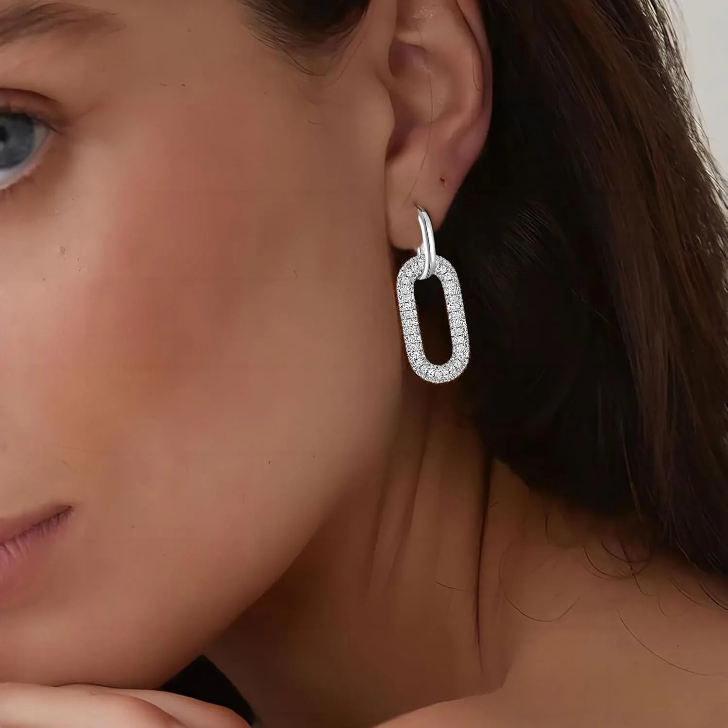 Chunky Gold Geometric Drop Dangle Earrings for Women 14K Gold Plated Paperclip Hoop Earrings Sterling Silver Post Jewelry Gift